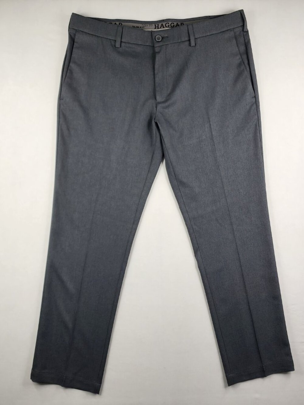Haggar Mens 38x30 Charcoal Cool 18 Pro Slim Fit Stretch Golf Dress Pants EX